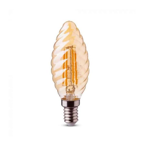 E14 LED kaarslamp ribbel amber 2 Watt Dimbaar 2400K Extra warm